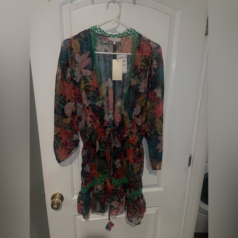 New! Ramy Brook Madge Multicolor Tropical Floral Swim Coverup Minidress 🌻 Large - Picture 9 of 16